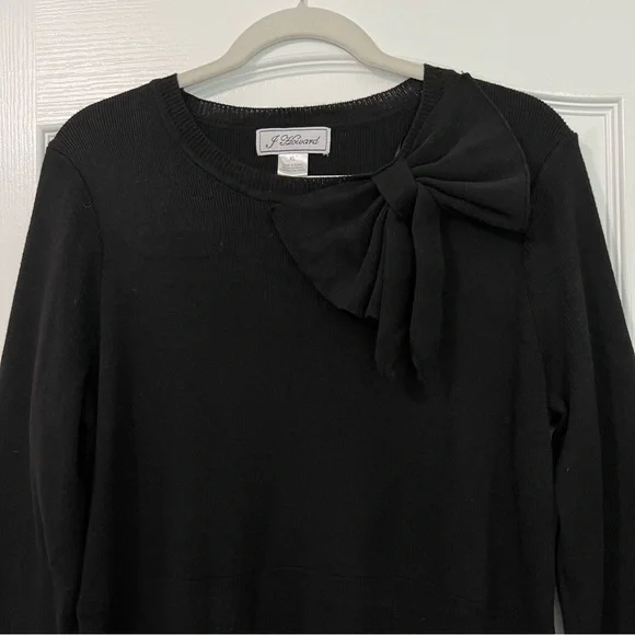 Vintage Jessica Howard Black Long Sleeve Knit Midi Dress with Bow Detail - Picture 2 of 7